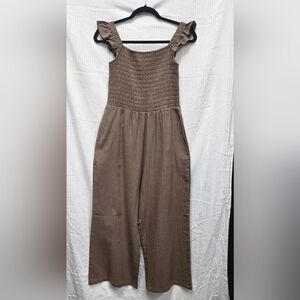 Coco + Carmen Kohde Ruffled Brown Jumpsuit